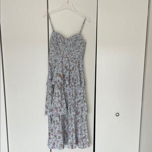 Lulu's Blue Floral Tiered Midi Dress